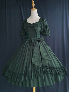 Classical Lolita Dress Polyester Short Sleeves Lolita Dresses Classic Dark Green