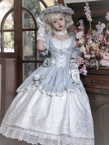 Classical Lolita Dress Polyester Short Sleeves Lolita Dresses Classic Gray