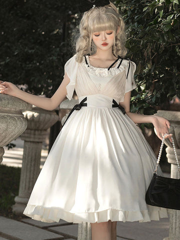 Classical Lolita Dress Polyester Short Sleeves Lolita Dresses Classic White