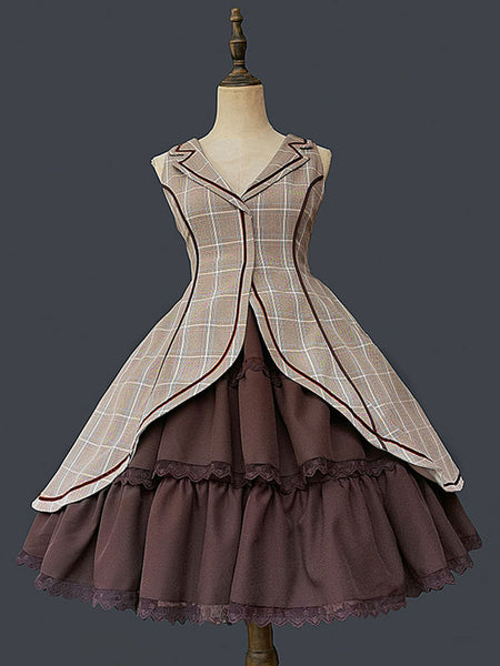 Classical Lolita Dress Polyester Sleeveless Coffee Brown Lolita Dresses