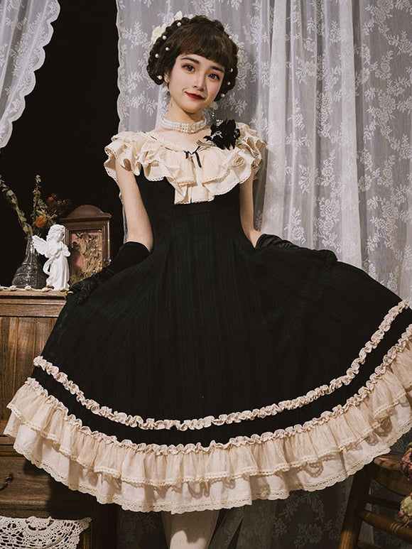 Classical Lolita Dress Polyester Sleeveless Lace Lolita Dresses Classic Black
