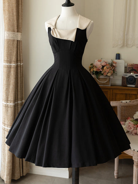 Classical Lolita Dress Polyester Sleeveless Lolita Dresses Color Block Classic Black