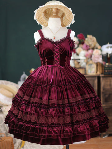 Classical Lolita Dress Polyester Sleeveless Sweet Lolita Dresses Burgundy