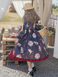 Classical Lolita Dress Velour Long Sleeves Floral Print Lolita Dresses Classic Black
