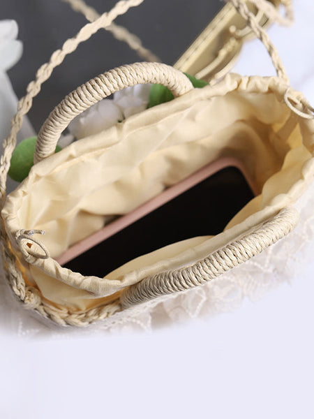 Coffee Brown Lolita Handbag Polyester Lace Flowers Accessory Lolita Accessories