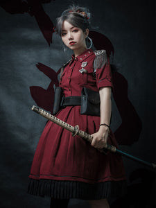 Costumes Military Uniform Lolita Army Metal Details Fringe Burgundy Hunter Green