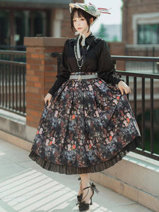 Cottagecore Dress Pastoral Style Lolita Skirt Floral Print White Ruffles Lolita Skirts