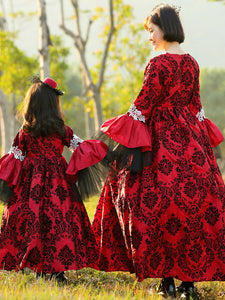 Floral Print Lolita OP Dress Red Ruffles Lace Lolita One Piece Dresses