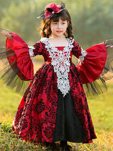 Floral Print Lolita OP Dress Red Ruffles Lace Lolita One Piece Dresses