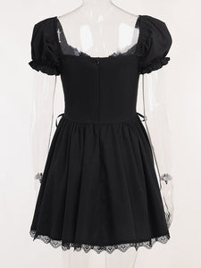 Gothic Dress Off The Shoulder Short Sleeves Lace Trimed Lolita Short Dress