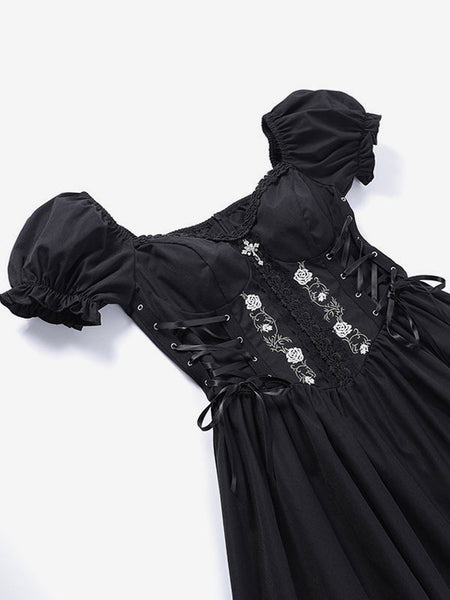 Gothic Dress Off The Shoulder Short Sleeves Lace Trimed Lolita Short Dress