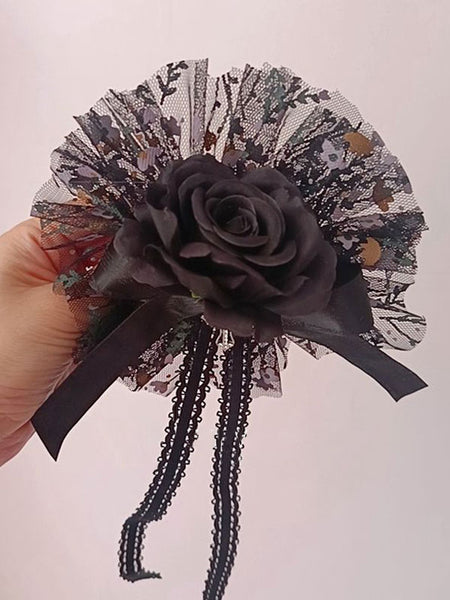 Gothic Lolita Accessories Black Flowers Ruffles Polyester Headwear Miscellaneous
