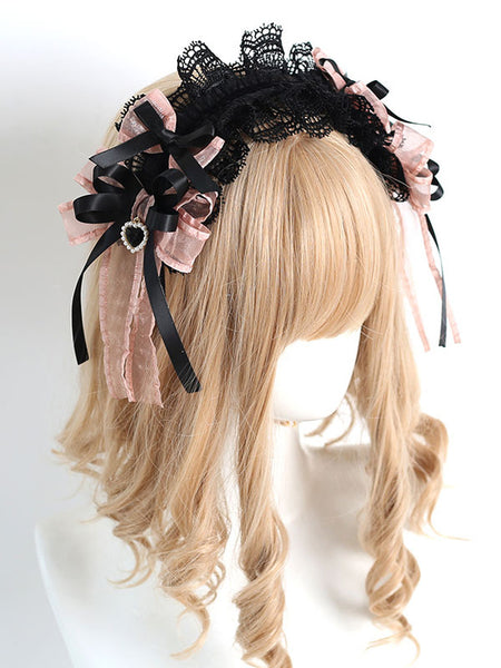 Gothic Lolita Accessories Black Ruffles Lace Bows Polyester Headwear Miscellaneous