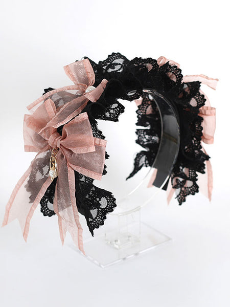 Gothic Lolita Accessories Black Ruffles Lace Bows Polyester Headwear Miscellaneous