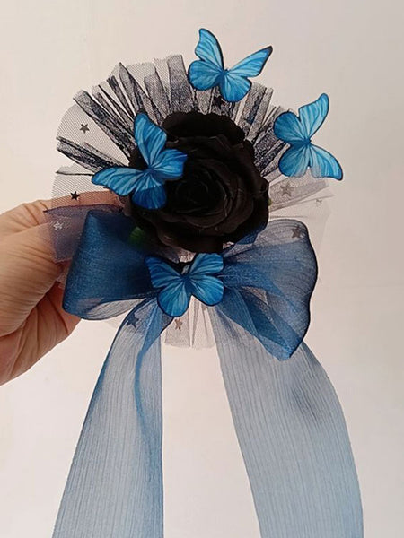 Gothic Lolita Accessories Blue Flowers Bows Butterfly Polyester Headwear Miscellaneous