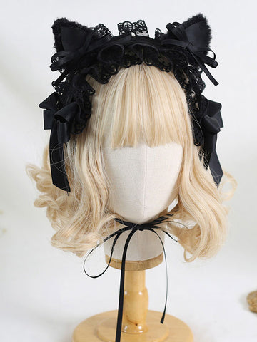 Gothic Lolita Accessories Burgundy Bows Lace Ruffles Polyester Accessory Miscellaneous