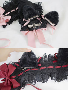 Gothic Lolita Accessories Burgundy Bows Lace Ruffles Polyester Accessory Miscellaneous