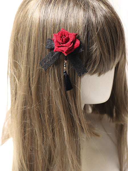 Gothic Lolita Accessories Burgundy Fringe Lace Headwear Polyester Miscellaneous