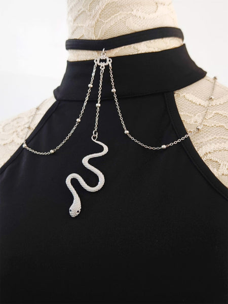 Gothic Lolita Accessories Silver Chains Snake Print Choker Metal Miscellaneous