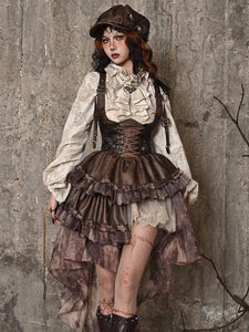 Gothic Lolita Blouses Apricot Long Sleeves Ruffles Lolita Top Floral Print Lolita Shirt