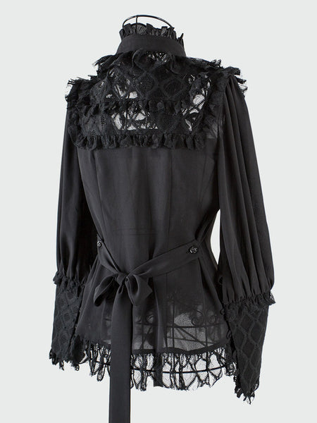 Gothic Lolita Blouses Lolita Top Black Long Sleeves Lace Bows Bow Lolita Shirt