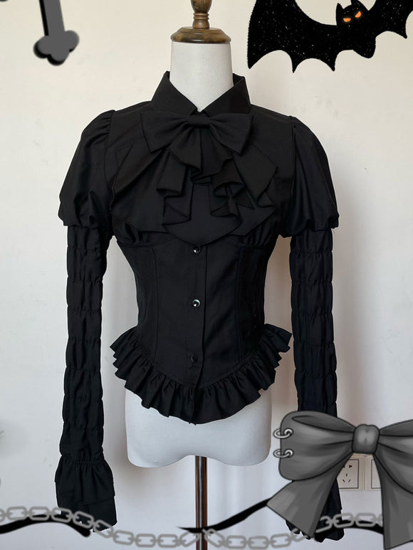 Gothic Lolita Blouses Lolita Top Black Long Sleeves Ruffles Bows Lolita Shirt