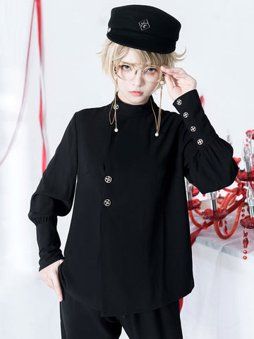 Gothic Lolita Blouses Ouji Style Long Sleeves Lolita Top Blouse Black Lolita Shirt