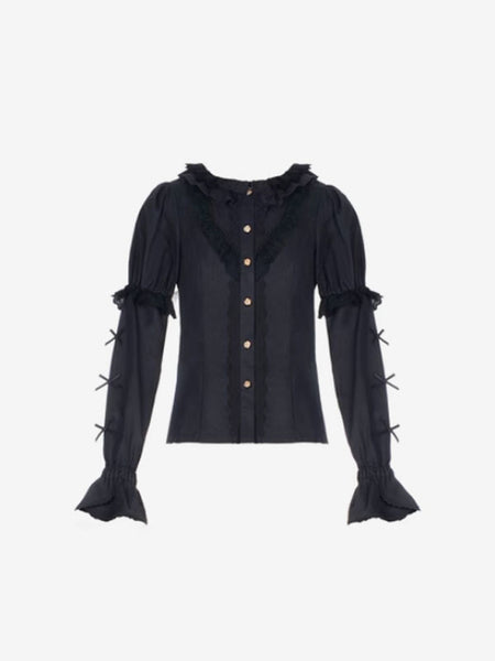 Gothic Lolita Blouses Ruffles Long Sleeves Blouse Lolita Top Black Lolita Shirt