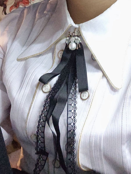 Gothic Lolita Blouses White Lolita Top Long Sleeves Bows Lolita Shirt