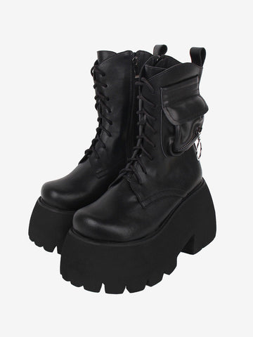 Gothic Lolita Boots Black PU Round Toe PU Leather Lolita Footwear