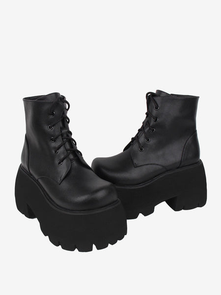 Gothic Lolita Boots Black Round Toe PU Leather Lolita Footwear
