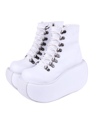 Gothic Lolita Boots PU Leather Grommets Round Toe White Lolita Footwear