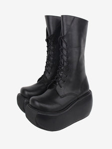 Gothic Lolita Boots PU Leather PU Round Toe Black Lolita Footwear