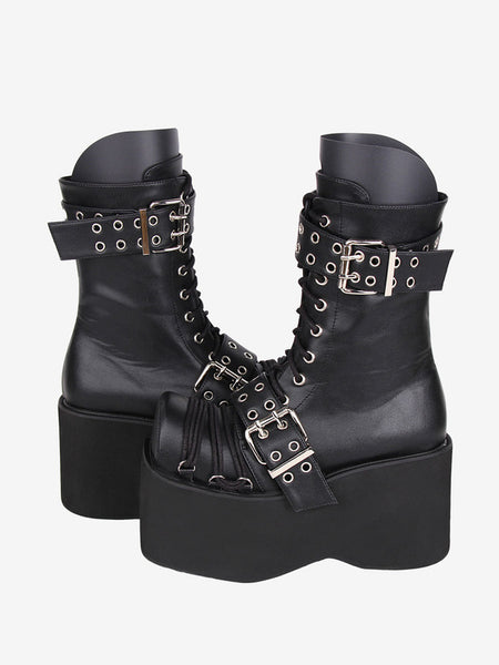 Gothic Lolita Boots PU Leather PU Round Toe Burgundy Lolita Footwear