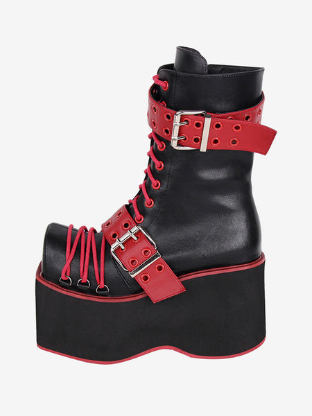 Gothic Lolita Boots PU Leather PU Round Toe Burgundy Lolita Footwear