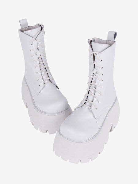Gothic Lolita Boots PU Leather PU Round Toe White Lolita Footwear