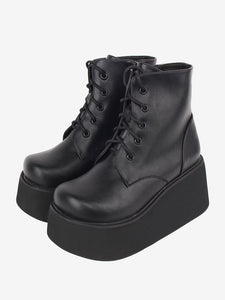 Gothic Lolita Boots PU Leather Round Toe Black Lolita Footwear