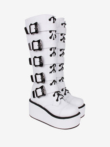 Gothic Lolita Boots PU Leather Two-Tone Grommets Round Toe White Lolita Footwear