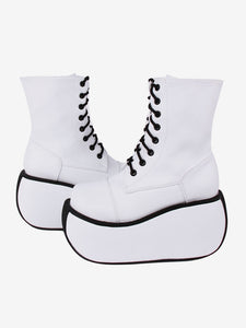 Gothic Lolita Boots PU Leather Woven Grommets Round Toe White Lolita Footwear