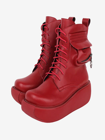Gothic Lolita Boots Red PU Round Toe PU Leather Lolita Footwear
