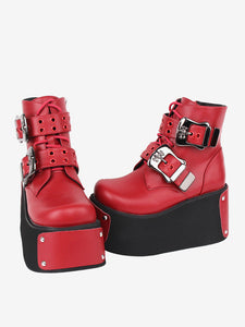 Gothic Lolita Boots Red Round Toe PU Leather Lolita Footwear
