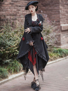 Gothic Lolita Coats Black Ruffles Polyester Overcoat Coat Fall Lolita Outwears