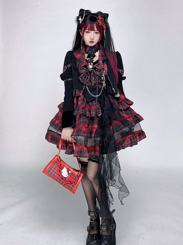 Gothic Lolita Coats Red Ruffles Polyester Overcoat Coat Plaid Summer Lolita Outwears