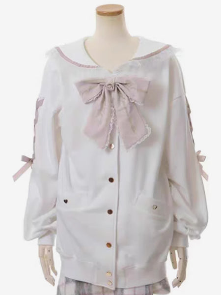 Gothic Lolita Coats White Ruffles Bows Polyester Overcoat Coat Fall Lolita Outwears