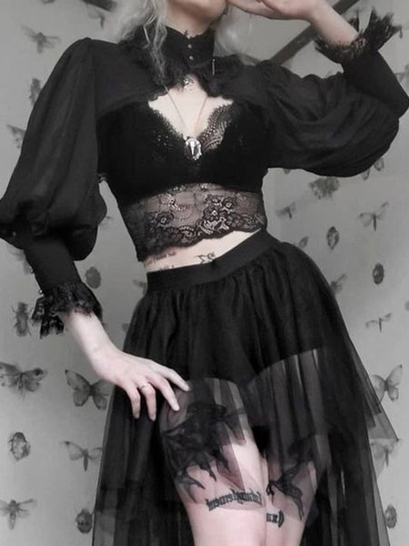 Gothic Lolita Cover-ups Black Ruffles Top Lace Polyester Cover-Up Lolita Outwears