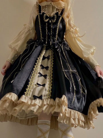 Gothic Lolita Dresses Bows Lace Black Black