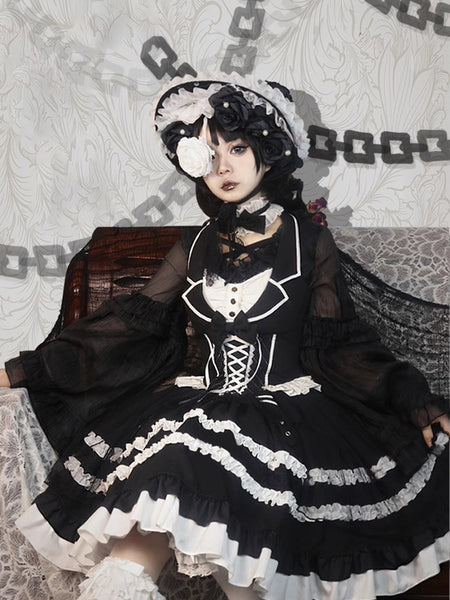 Gothic Lolita Dresses Bows Lace Black Black