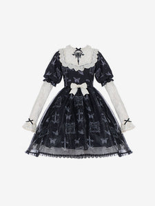 Gothic Lolita Dresses Bows Lace Butterfly Pattern Black Black