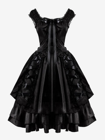 Gothic Lolita Dresses Bows Lace Up Black