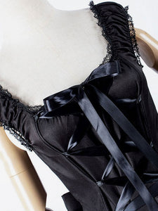 Gothic Lolita Dresses Bows Lace Up Black